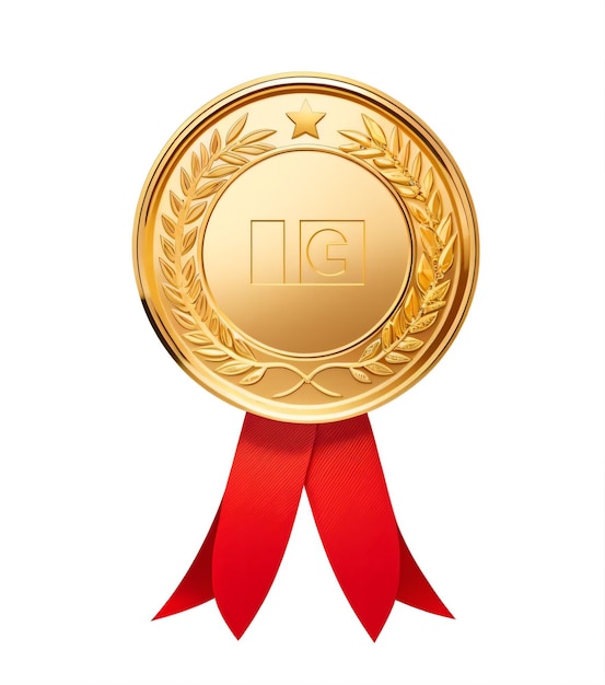 Medaglia con nastro rosso Medaglia di premiazione composizione realistica con immagine isolata della medaglia