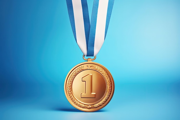 Medaglia d'oro con il numero uno sullo sfondo blu AI generativa