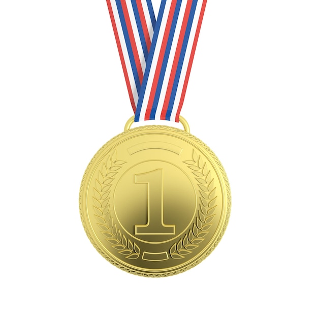 Medaglia d'oro con nastro isolato su bianco