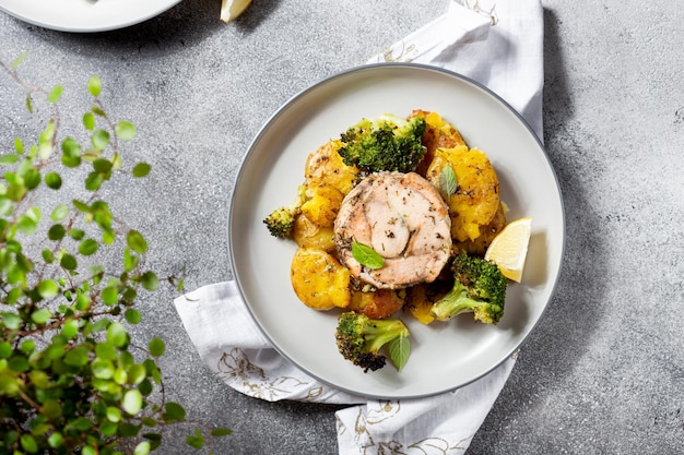 Medaglioni di salmone con broccoli e patate al forno