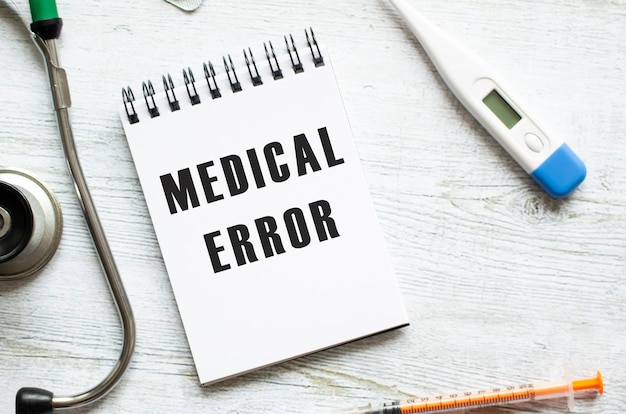 MEDICAL ERROR è scritto su un taccuino