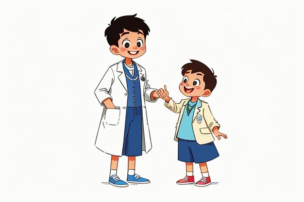 Medici e bambini che spiegano lo sfondo della carta da parati anime dei cartoni animati dei contenuti di promozione della conoscenza