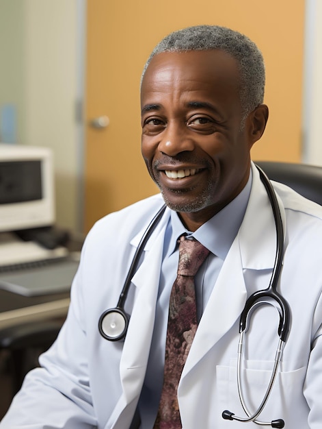 Medico afroamericano che assiste un paziente