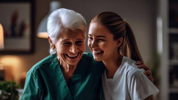 Medico aiutando donna anziana sorridente