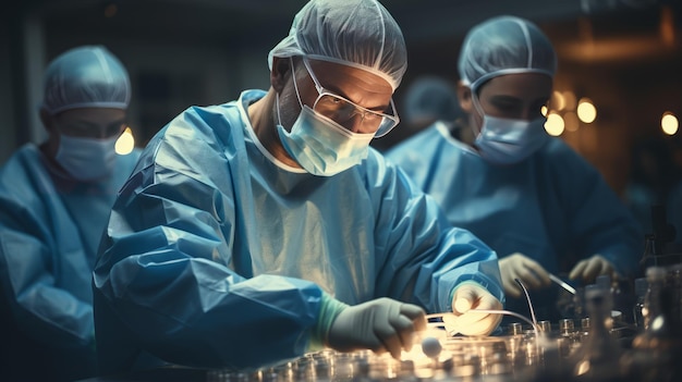 medico che esegue un'operazione chirurgica nella sala operatoria moderna e luminosa