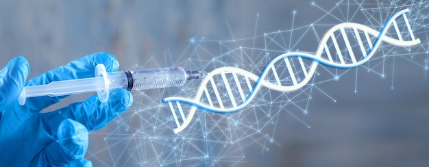 Medico con una medicina di scienza del DNA