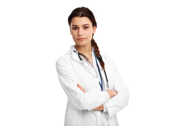 medico donna isolato su sfondo bianco