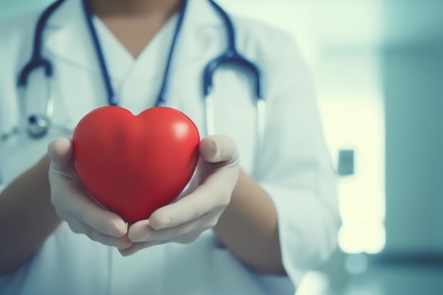 Medico medicina ospedale persona mano cuore cardiologia concetto assistenza sanitaria IA generativa