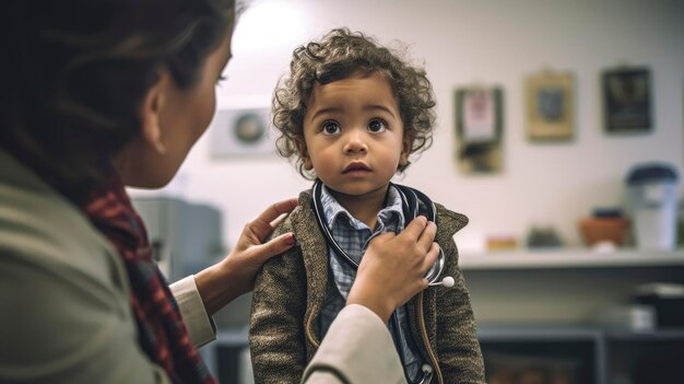 medico o pediatra felice con il bambino in clinica