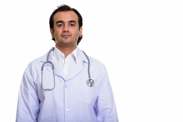 Medico persiano dell'uomo che esamina la parte anteriore