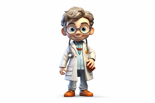 medico ragazzino con rendering 3d in stile cartone animato