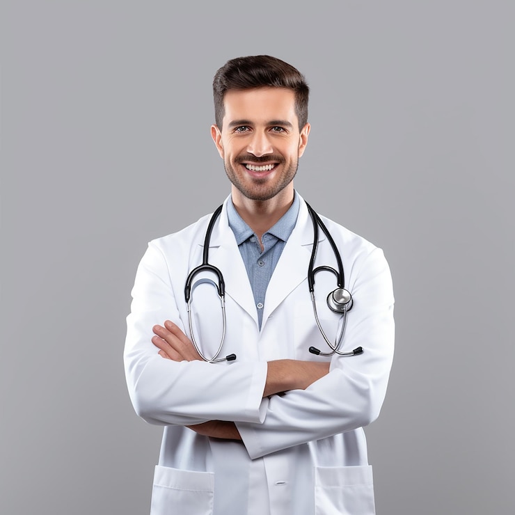 Foto medico sorridente con lo stetoscopio