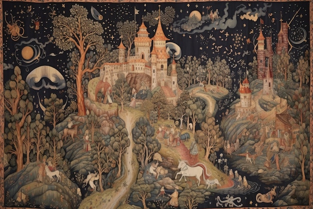 Medieval Magic Tapestry affascinante arazzo raffigurante un magico mondo medievale