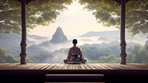 Meditazione AI generativa in uno scenario Zen spirituale