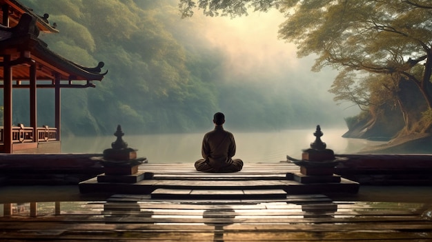 Meditazione AI generativa in uno scenario Zen spirituale