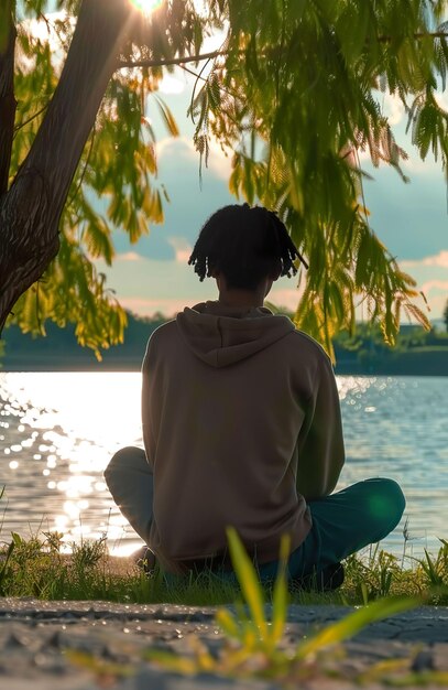 Meditazione consapevole sul lago sereno