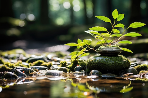 Meditazione silenziosa nel sereno Jardim Zen Creek Stones Bonsai Harmony generative IA