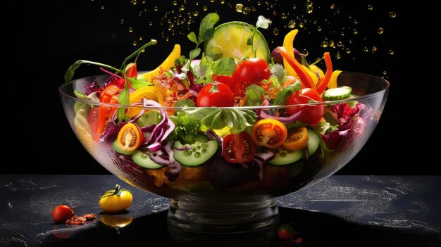 Medley di insalata fresca catturata in uno spruzzo affascinante