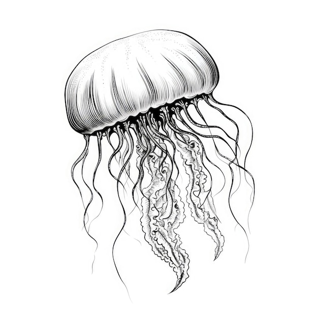 Medusa disegnata a mano Animale disegnato Animale medusa marina Disegno a inchiostro Oceano Medusa incisione
