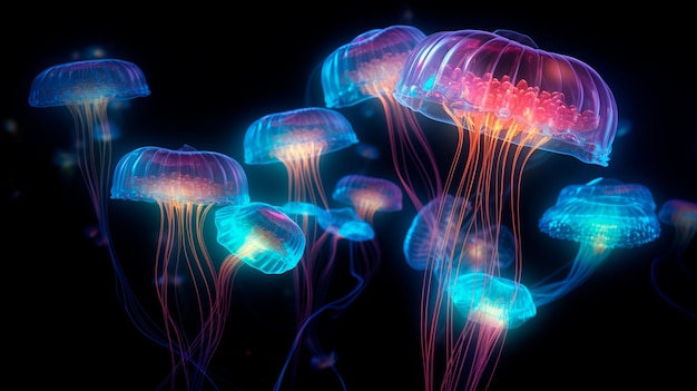 Meduse al neon alla luce al neon IA generativa