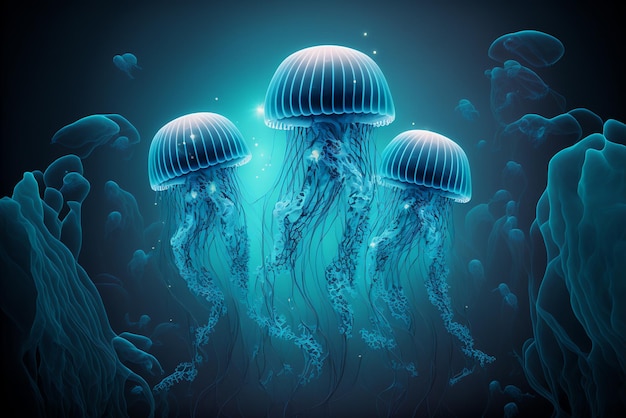 meduse astratte nell'oceano