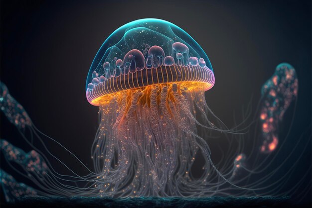 Meduse che galleggiano sopra uno specchio d'acqua