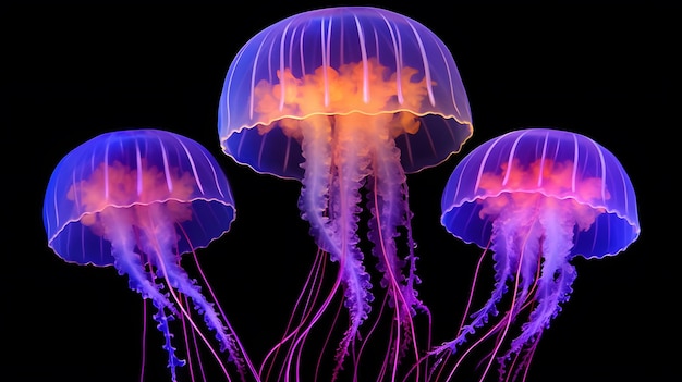 meduse marine luminose su uno sfondo scuro