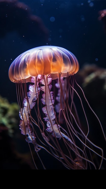 Meduse nell'acquario sullo sfondo scuro