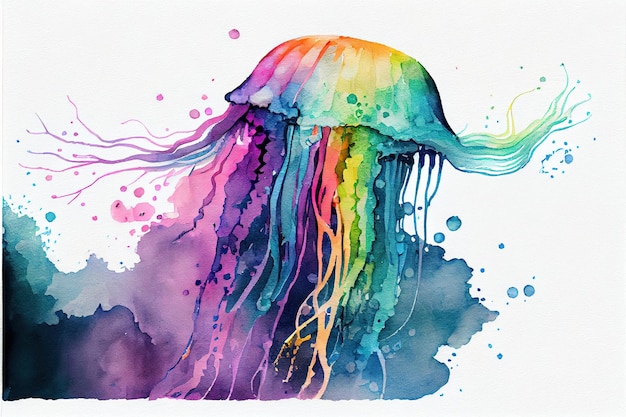 Meduse vibranti di colore dell'arcobaleno nella pittura di spruzzi dell'acquerello