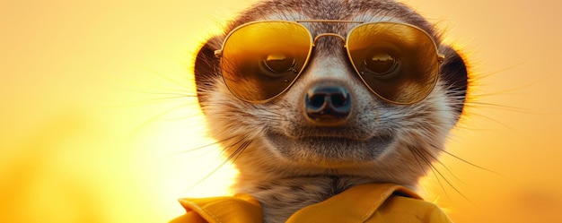 Meerkat con gli occhiali da sole contro il tramonto