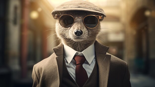 Meerkat in abito Scene urbane fotorealistiche con un tocco di surrealismo digitale