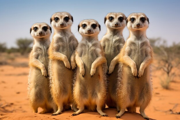 Meerkats in piedi in un gruppo