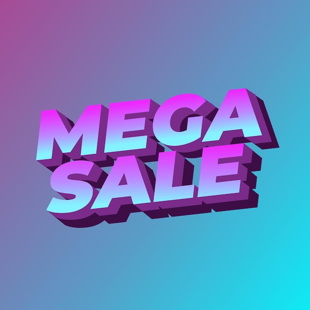 mega sale text effect in 3d look with modern colors square shape