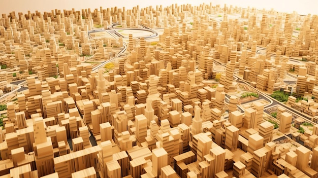 Megapolis costruita da cubi di legno quadrati AI generativa