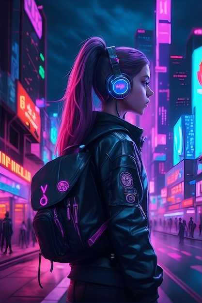 Megapolis cyberpunk lighting bar ragazza single