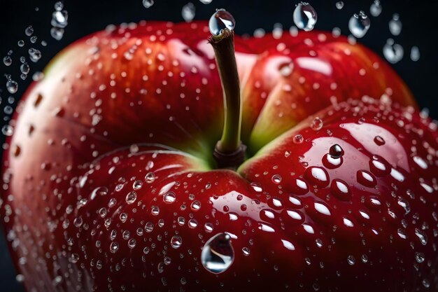 mela rossa con gocce d'acqua