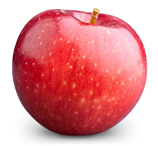 Mela rossa isolata su sfondo bianco Mela fresca matura con tracciato di ritaglio Apple macro studio fotografico
