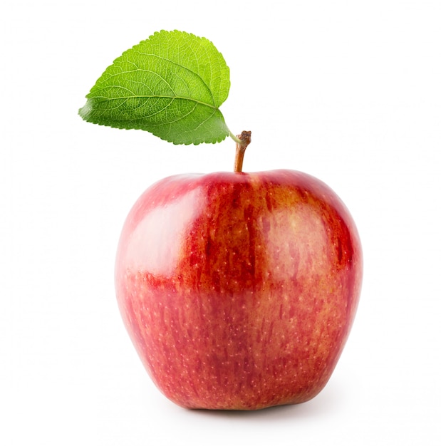 Mela rossa matura con foglia verde