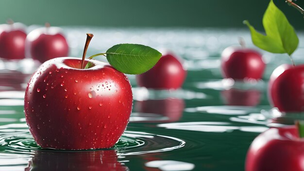 Mela rossa succosa con gocce d'acqua dolce che mostrano la sua freschezza naturale e il suo colore vibrante