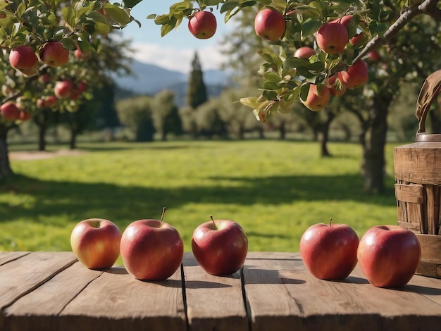 Mela sul prodotto di frutta da tavola in legno