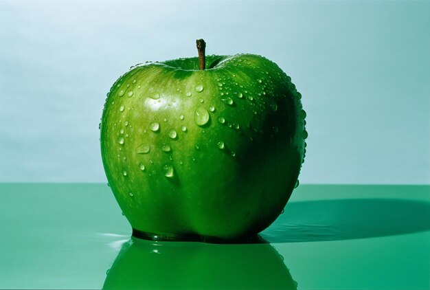 Mela verde con gocce d'acqua su di esso