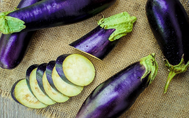 Melanzana. Cibo. Messa a fuoco selettiva cibo da giardino naturale.