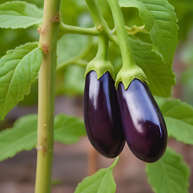 melanzana su una pianta con una foglia verde