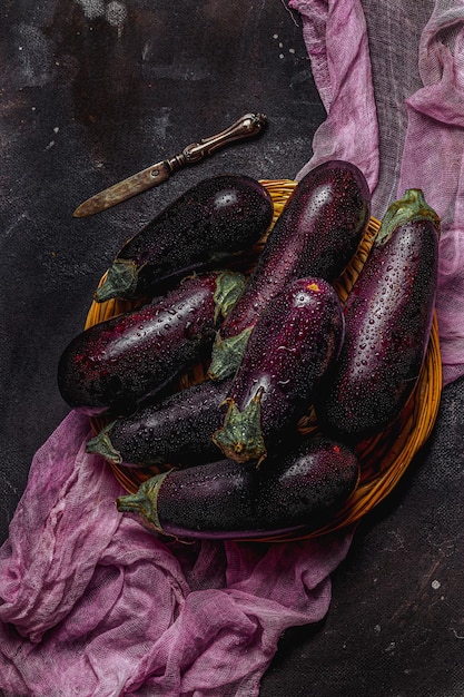 Melanzane in piccole gocce d'acqua raccolgono cucina casalinga