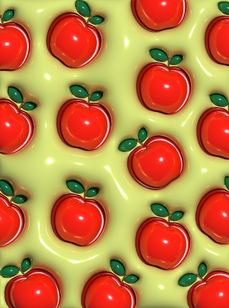 Mele rosse con foglie verdi su sfondo verde 3D rendering illustrazione