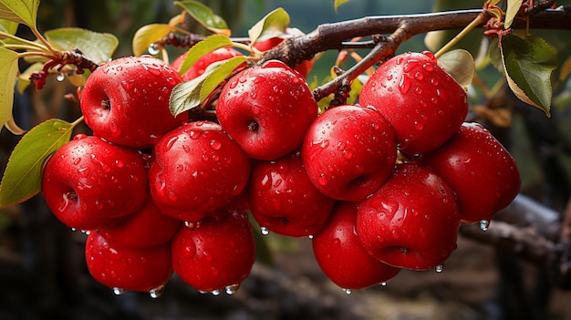 Mele rosse deliziose appese all'albero foto realistica generata dall'intelligenza artificiale