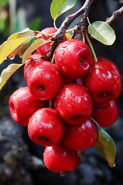 Mele rosse deliziose appese all'albero foto realistica generata dall'intelligenza artificiale