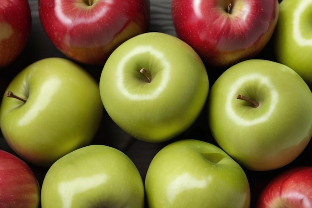 Mele rosse e verdi sullo sfondo di mele mature
