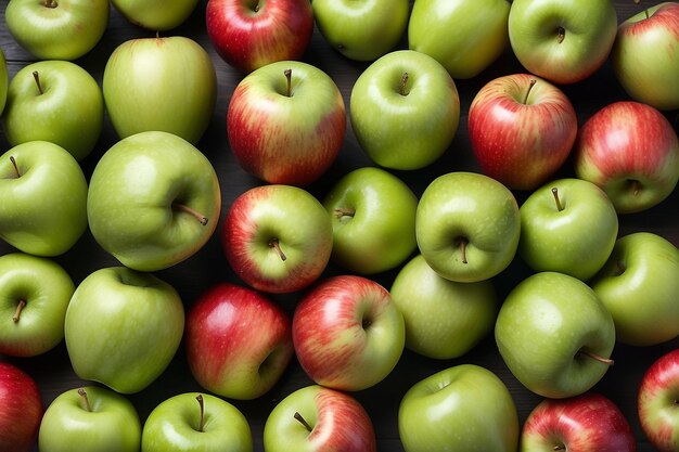 Mele rosse e verdi sullo sfondo di mele mature