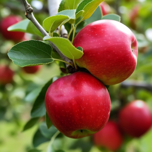 Mele rosse mature nel giardino su un albero vicino Raccolto di mele